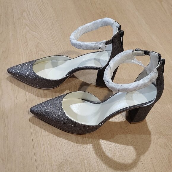 Oleg Cassini Crystal Strap Glitter Pointed Toe Block Heels Size 6 - Picture 7 of 8